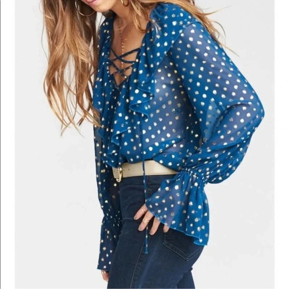 Show me your MUMU Elton Top in Gold Dots lace up bell sleeves whimsygoth - Picture 3 of 12